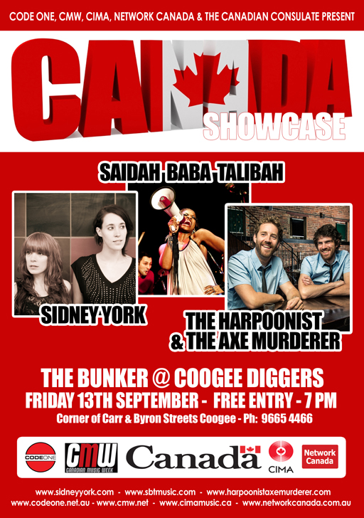 3 CANADIAN BANDS IN SYDNEY, ONE NIGHT ONLY